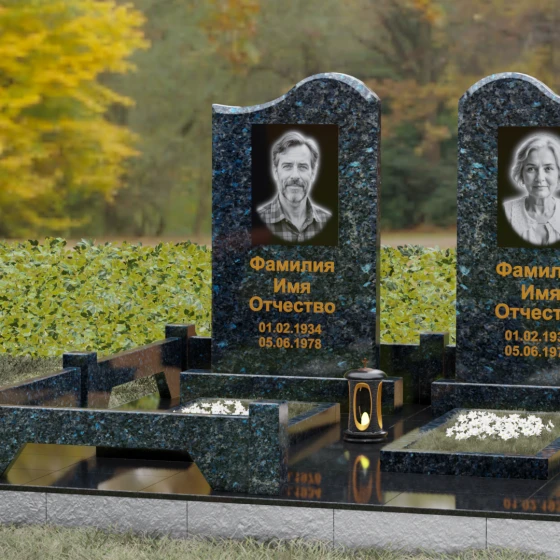 Памятник гранитный двойной с волнообразным верхом, гранит Блю Перл, вид 4
