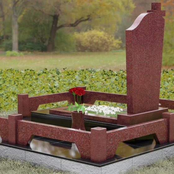 Мемориальный ансамбль из Гранита с крестом, гранит Лезниковский, вид 3