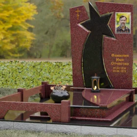 Вертикальный комбинированный памятник с крестом - П183