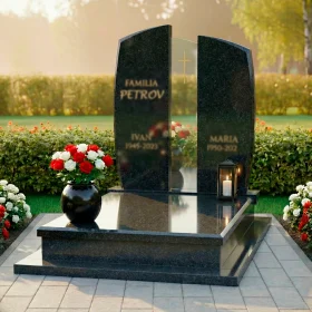 Элитный католический памятник со стеклом для двоих - ПН237