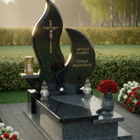 Гранитный православный памятник для одного с крестом - ПН239