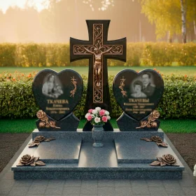 Элитный православный памятник с крестом для двоих - ПН248