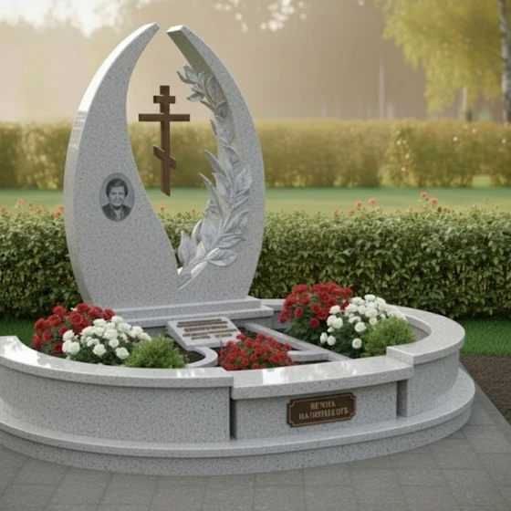 Памятник-объятие с крестом и ветвью, гранит Мансуровский