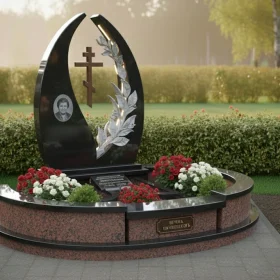 Элитный Гранитный вертикальный памятник с крестом - ПН374