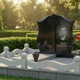 Вертикальный гранитный памятник с крестом для мемориала - ПН490