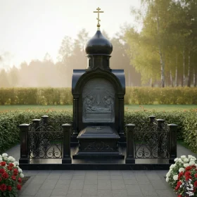Вертикальный Гранитный православный памятник - ПН531
