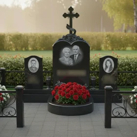 Вертикальный гранитный памятник с крестом для четырех - ПН674