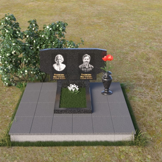 Горизонтальный памятник со скругленной стелой, гранит Габбро-диабаз, вид 3