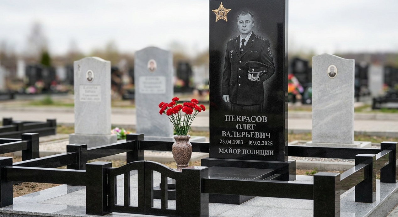 Пример дизайна: Памятник майору полиции с оградой