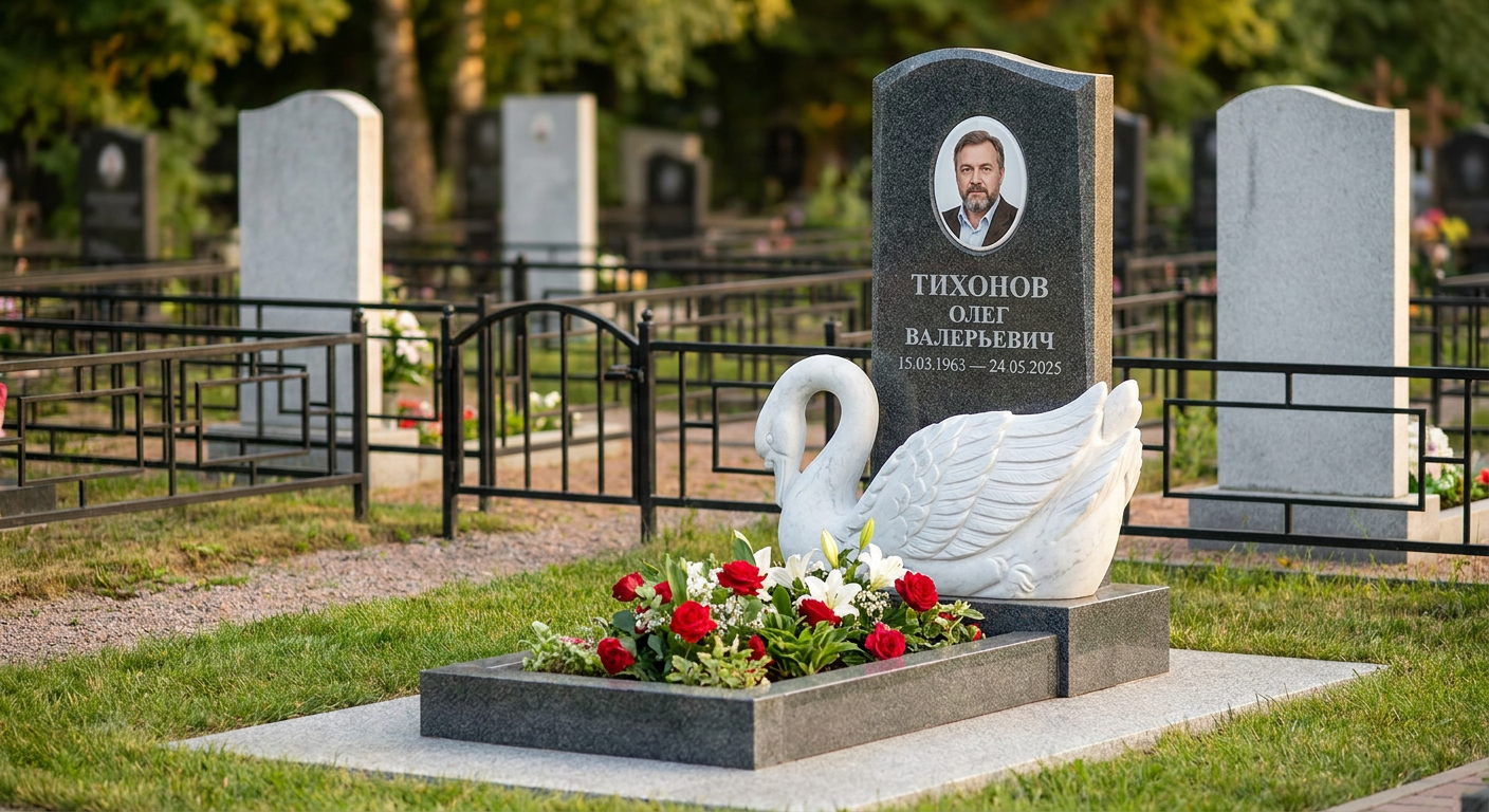 Пример дизайна: Мемориал с лебедем из белого мрамора