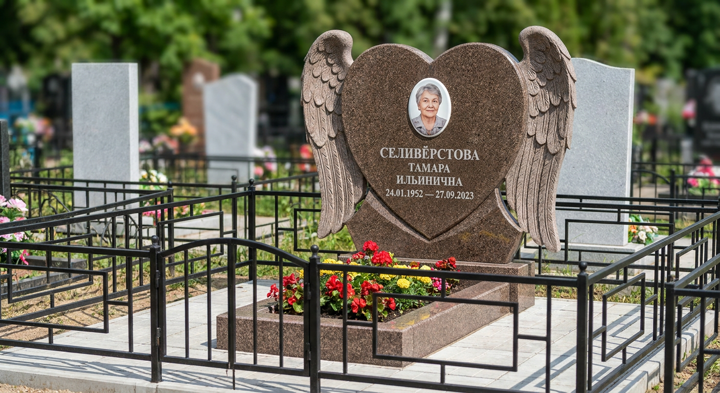 Пример дизайна: Памятник с крылом ангела из дымовского гранита