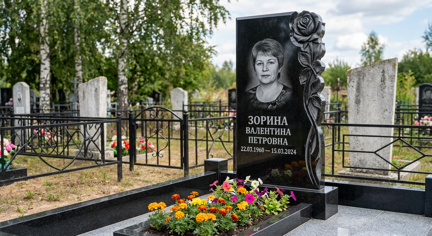 Пример дизайна: Памятник с розой на стеле из черного габбро-диабаза