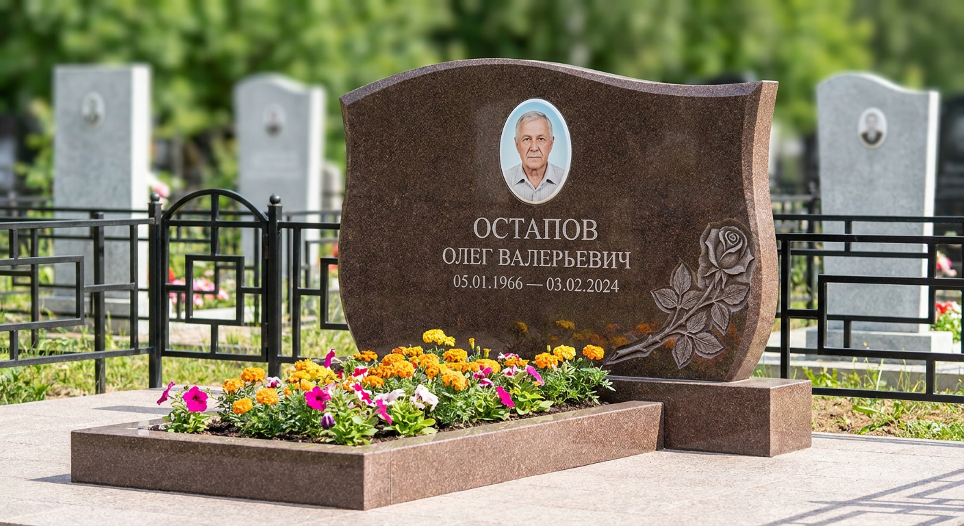 Пример дизайна: Памятник с розой на волне из дымовского гранита