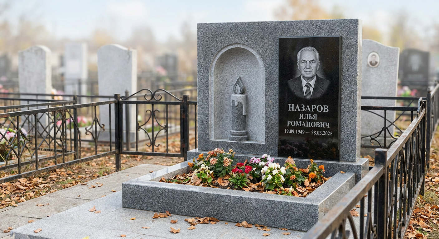 Пример дизайна: Памятник с горящей свечой в арочной нише из мансуровского гранита