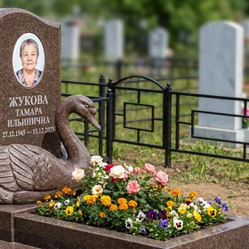 Памятник с лебедем из дымовского гранита