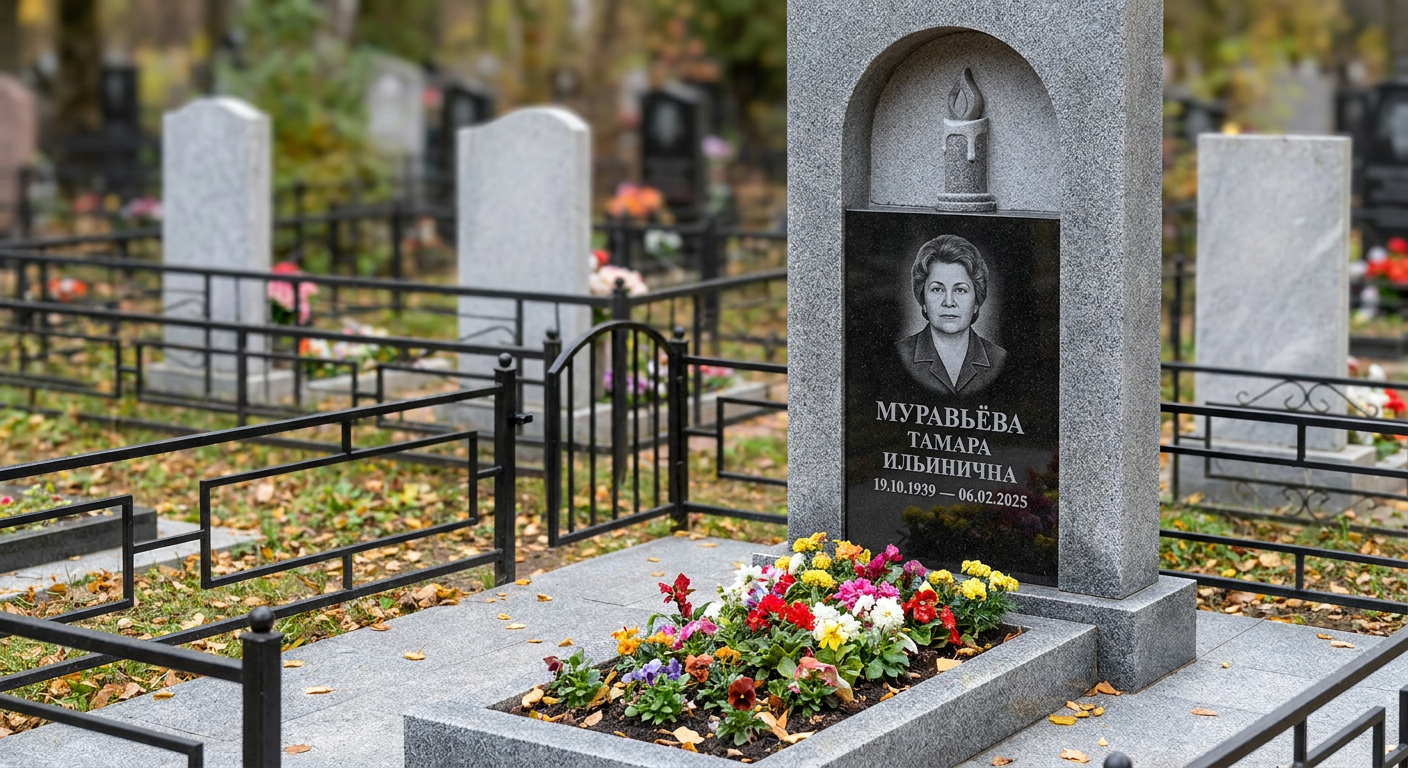 Пример дизайна: Памятник с пламенем свечи из мансуровского гранита с портретом