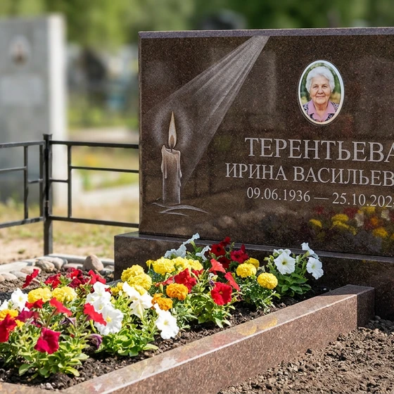 Памятник с лучом света и свечой из дымовского гранита с портретом