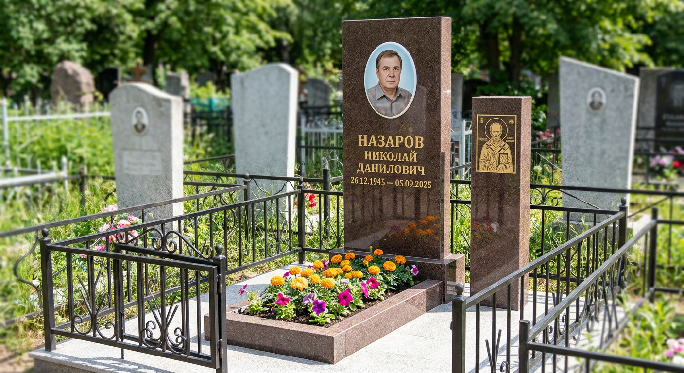 Пример дизайна: Памятник с иконой Николая из дымовского гранита