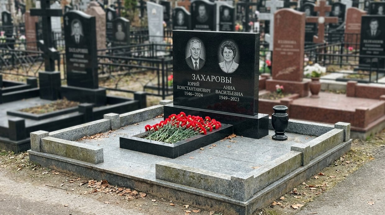 Пример дизайна: Гранитный памятник на двоих — фото и цена