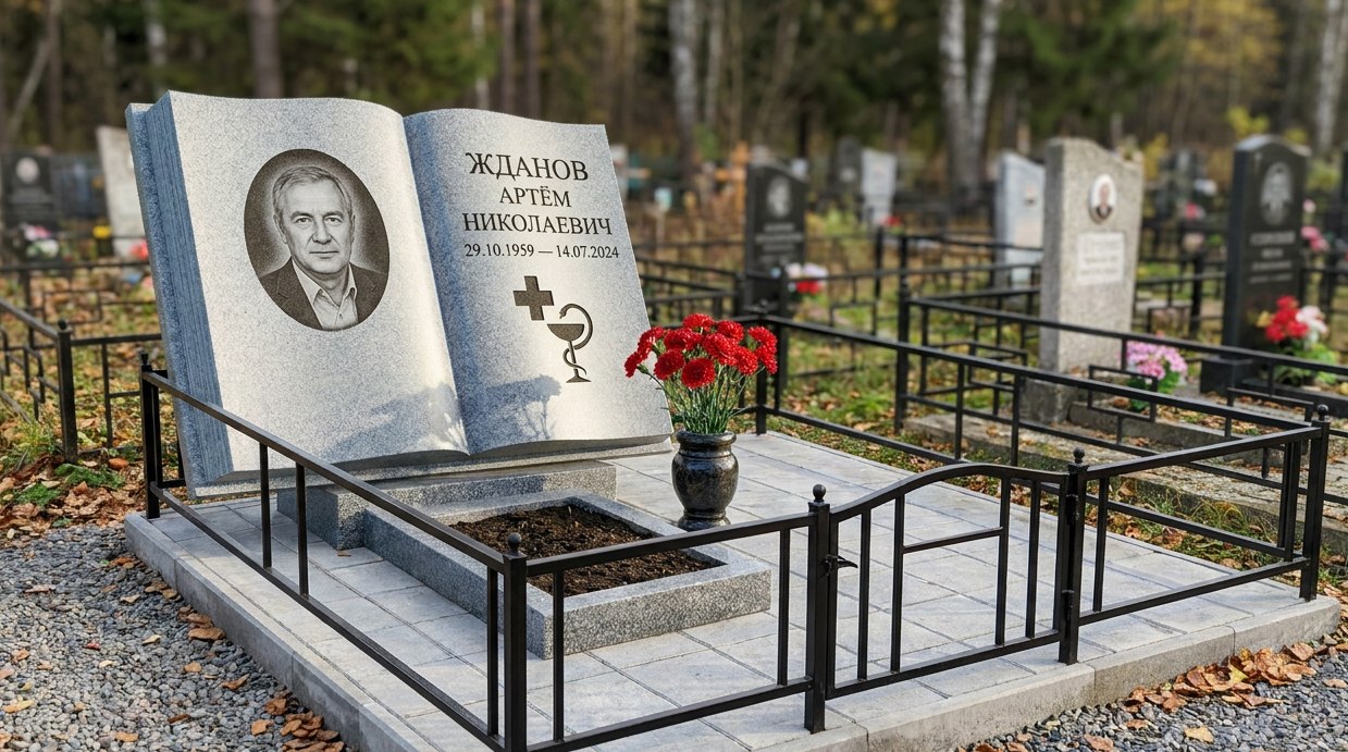 Пример дизайна: Гранитный памятник в виде книги — фото и цена