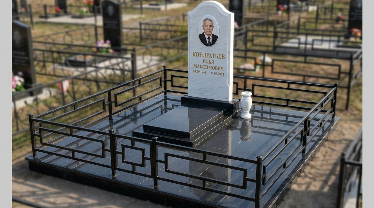 Пример дизайна: Комбинированный памятник из мрамора и гранита — фото и цена