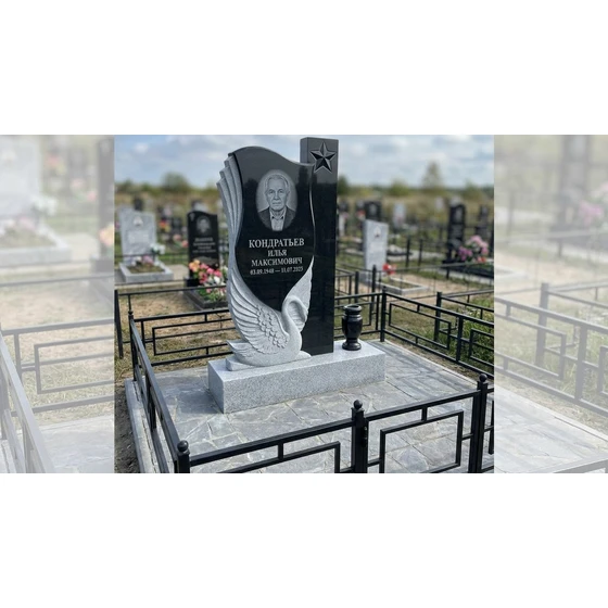 Гранитный памятник со звездой и лебедем