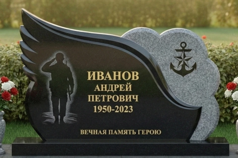 Воинская символика на памятнике: звезда, георгиевская лента, эмблема рода войск
