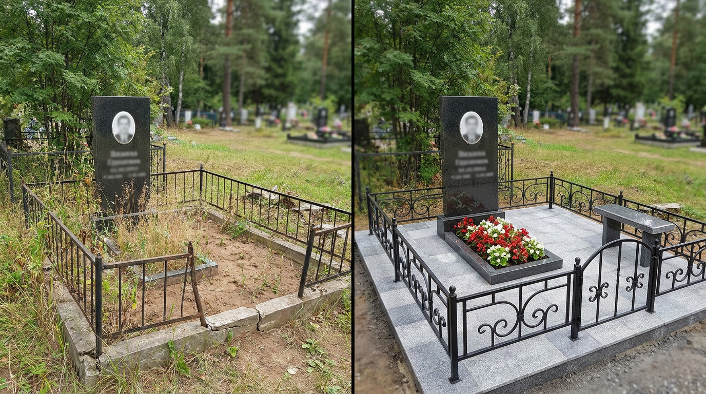 Благоустройство могилы в Альметьевске — пример 1
